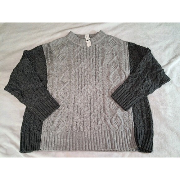 J.Crew L/XL Oversized Cable-Knit Crewneck Sweater Contrast Sleeves CE720 NWT - Picture 2 of 8